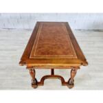 Vintage French Solid Wood Trestle Desk Writing Table With Leather Top