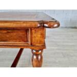 Vintage French Solid Wood Trestle Desk Writing Table With Leather Top