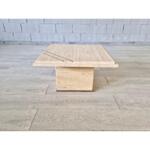 Vintage Mid Century Modern Travertine and Metal Coffee Table Willy Rizzo Style