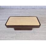 Vintage Leather Base and Travertine Top Coffee Table Attributed to De Sede Switzerland, 1970s