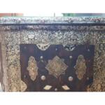 Engraved Metal Wooden Moroccan Octagonal Center Table With Glass Top, Sirca 1960s