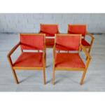 Danish Vintage Mid Century Modern Style Armchairs Red Upholstery - Set of 4