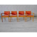 Danish Vintage Mid Century Modern Style Armchairs Red Upholstery - Set of 4