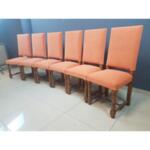Vintage French Square Back Orange Dining Chairs - Set of 6