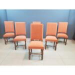 Vintage French Square Back Orange Dining Chairs - Set of 6