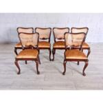 Gorgeous Reupholstered French Louis XV Style Cane Back Dining Chairs Set of 6