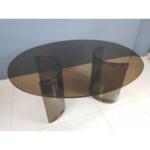 Designer Glass Dining Table With Glass Base and Brass Fittings Attributed to Gallotti & Radice, 1970's
