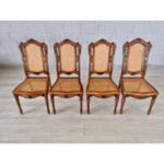 Set of 4 Antique French Renaissance Wood and Cane Hall Dinning Chairs