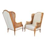 French Colonial Style Rattan Wingback Chairs With Cushions - a Pair