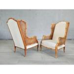 French Colonial Style Rattan Wingback Chairs With Cushions - a Pair