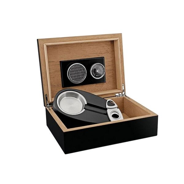 Кутия за пури (хумидор) ZORR, с пепелник и резачка, черна