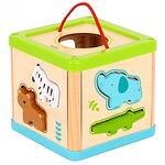 Детско дървено кубче за сортиране с животни