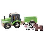 Детски дървен трактор с ремарке и животни New Classic Toys
