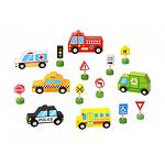 Детски дървен комплект – Градски автомобили с пътни знаци Тooky Toy