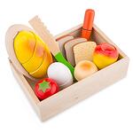 Дървена детска кутия с продукти за рязане