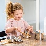 Детски кухненски сет за готвене от метал и дърво