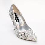 Дамски елегантни обувки с камъни метален ток пачи крак кожа YES-99431