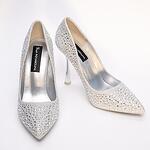 Дамски елегантни обувки с камъни метален ток пачи крак кожа YES-99431
