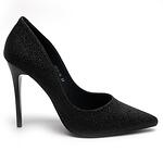 Дамски елегантни обувки със ситен брокат еко кожа черни 4503-16