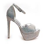 Дамски сандали висок ток с камъни еко кожа сребърни YES-5251-12