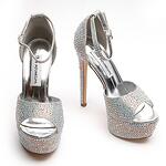 Дамски сандали висок ток с камъни еко кожа сребърни YES-5251-12