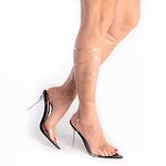 Дамски сандали прозрачни ток и връзки еко кожа и силикон черни SF-119