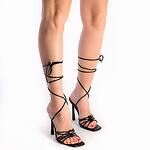 Дамски сандали на висок ток с каишки по крака еко кожа черни YES-7918