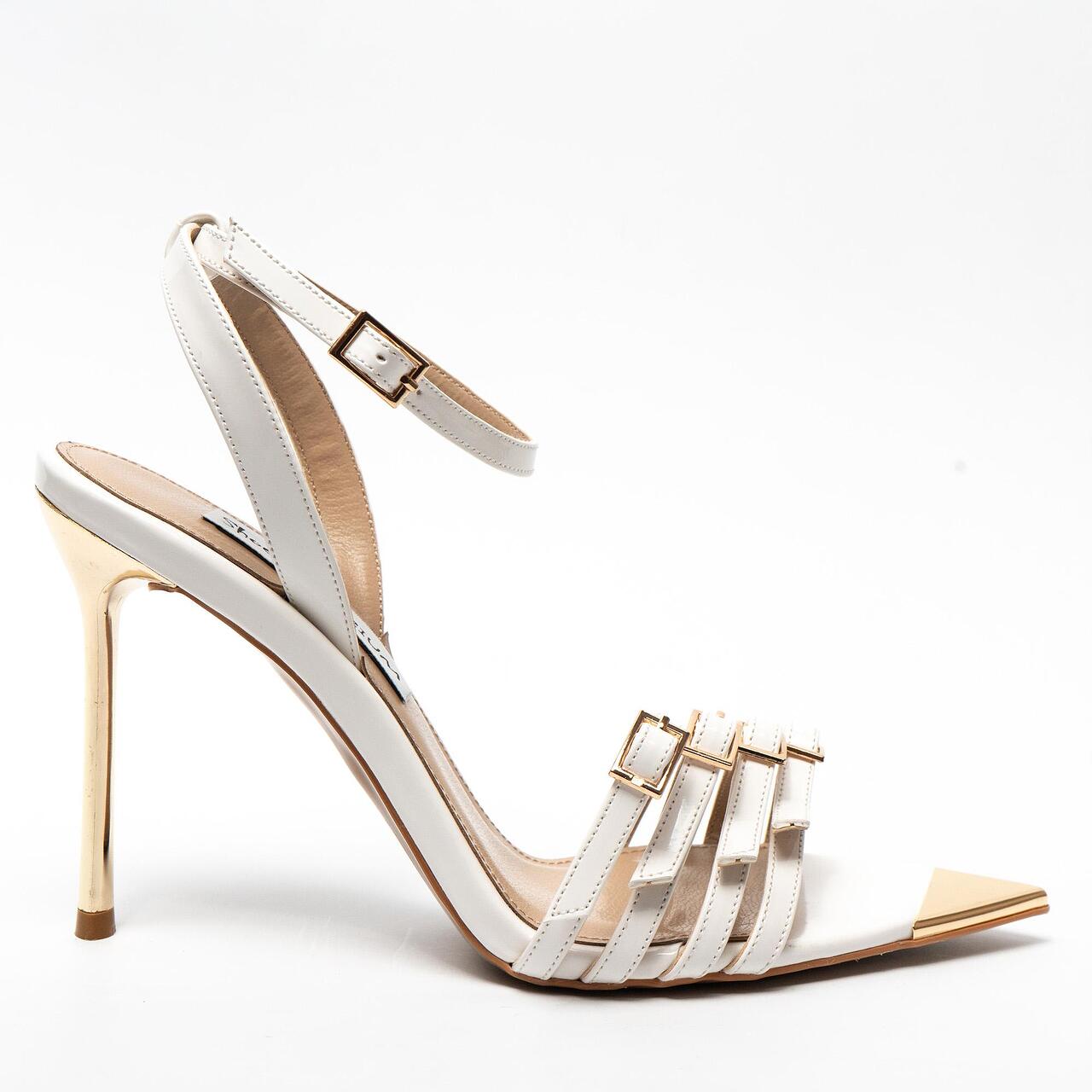 Дамски сандали на златен ток естествена кожа лак бели 5542