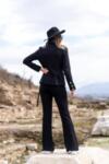 Women Black Suit Two Piece Cotton Soft Fabric Elegant Style Business Attire Premium Design Feminine Jacket Trousers Flare Leg Premium Set