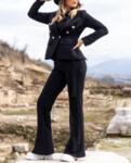 Women Black Suit Two Piece Cotton Soft Fabric Elegant Style Business Attire Premium Design Feminine Jacket Trousers Flare Leg Premium Set