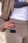 Women Beige Suit Two Piece Cotton Soft Fabric Elegant Style Business Attire Premium Design Feminine Jacket Trousers Flare Leg Premium Set