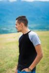 Men Black Cotton T-Shirt Short Grey Sleeve Raglan Regular Fit Concept Design Simple Minimalist Couple Fashion High Quality Gift For Him Her
