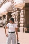 Women White Cotton Printed T-shirt Short Sleeve Slim Fit High Quality Premium Designer Print Conceptual Streetwear Feminine Chic Casual