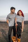 Grey cotton t-shirt with MIND YOUR MANNERS print