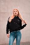 Women Black Cotton Hoodie Long Sleeve Minimalist Aesthetic Streetwear Pull Over Casual Everyday Chic Fashion Sweatshirt Premium Sportswear