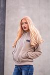 Women Beige Cotton Hoodie Long Sleeve Minimalist Aesthetic Streetwear Pull Over Casual Everyday Chic Fashion Sweatshirt Premium Sportswear