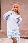 Women Baby Blue Cotton Hoodie Dress Long Sleeve Minimalist Aesthetic Streetwear Casual Everyday Chic Fashion Sweatshirt Premium Sportswear