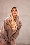Women Beige Cotton Hoodie Dress Long Sleeve Minimalist Aesthetic Streetwear Casual Everyday Chic Fashion Sweatshirt Premium Sportswear