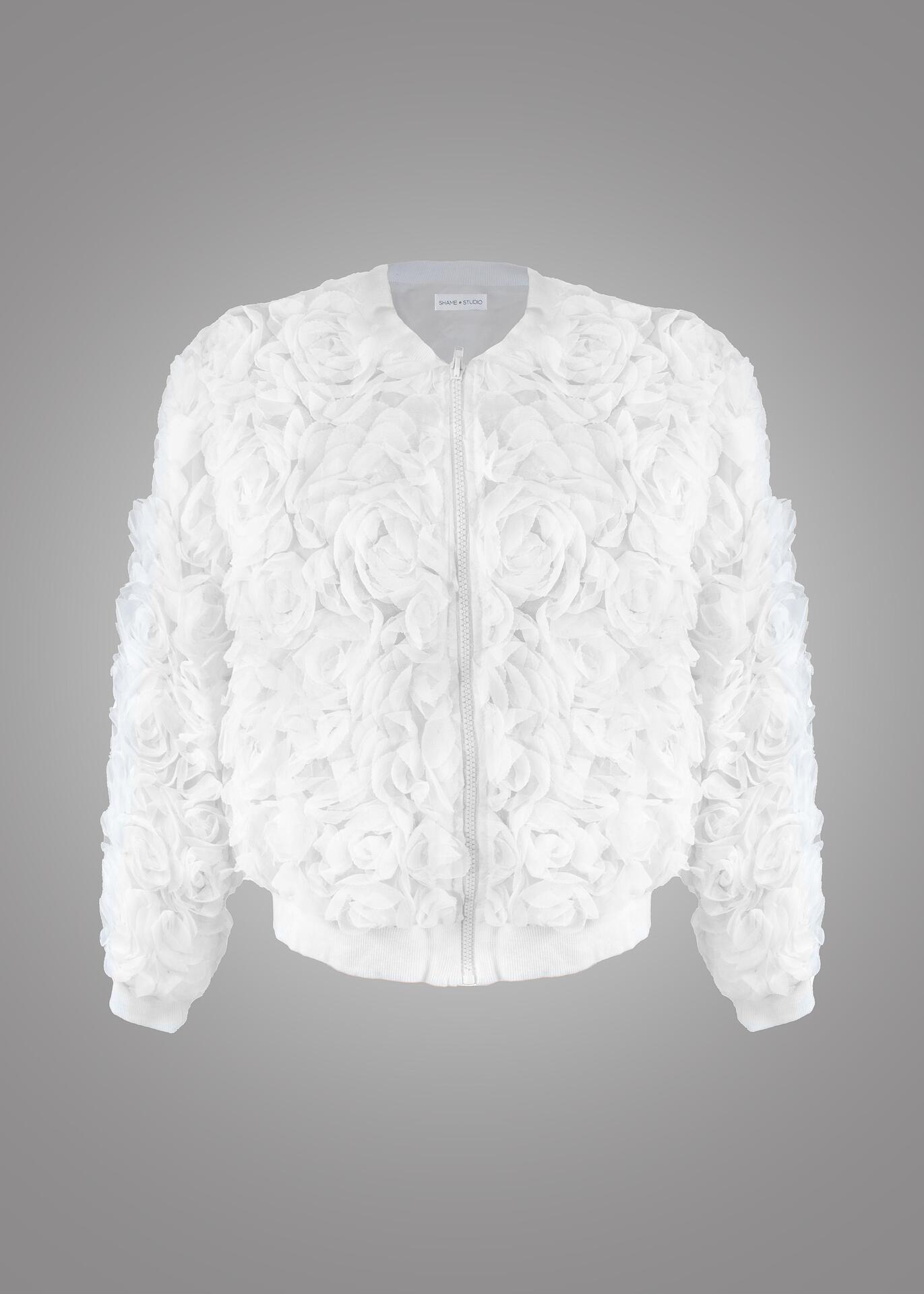 Shame Studio - Women white bomber jacket with 3D flowers