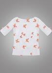 Women white boat neck t-shirt with 3D butterflies 3/4 sleeves