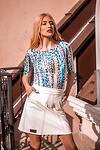 Women Mini Skirt Ecru Vegan Leather A-line Silhouette Chic Elegant Unique Feminine Stylish High Waist Off-White Limited Edition Designer