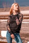 Women Sweatshirt Black Colour Long Sleeves Transparent 3D Flowers Chic Regular Fit Comfy Designer Floral Blouse Premium Streetwear Unique