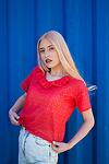 omen Red Cut Lace Blouse T-shirt Short Sleeve Regular Fit Ruffled V-neck Exclusive Design Premium Quality Women Fashion Style Elegant Chic