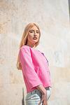 Women Pink Jacket A-line 3/4 sleeve Medium Length Blazer Autumn Business Attire Office Wear Everyday Style Feminine Chic Fashion Autumn