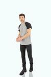 Black cotton t-shirt white sleeve type raglan-Copy