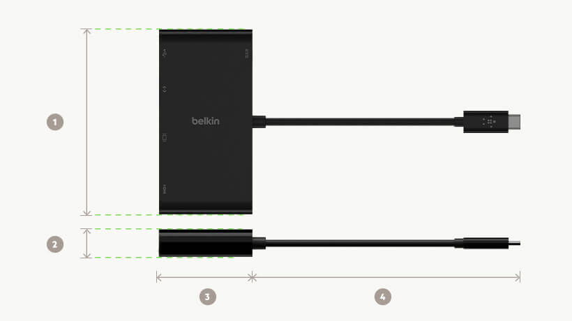 Belkin 5-in-1 Hub Dimensions