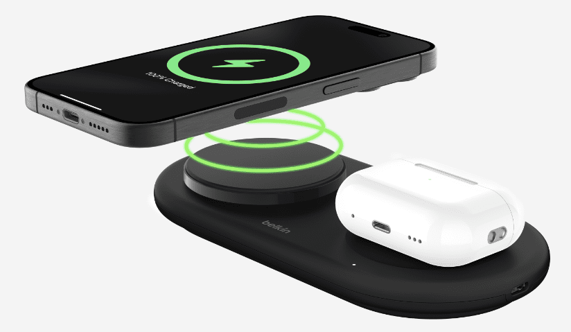 Безжично зарядно Belkin BoostCharge Pro 2-in-1 (WIZ021vfWH), от USB-C(ж) към безжично зареждане, USB-C(ж), 15W, бяло, Qi2 - 2 | Зарядни за Телефони, Таблети