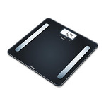 Beurer BF 600 BT diagnostic bathroom scale in pure black, Weight, body fat, body water, muscle percentage, bone mass, AMR/BMR calorie display; BMI calculation; White illuminated display;
