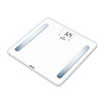 Beurer BF 600 BF diagnostic bathroom scale in pure white, Weight, body fat, body water, muscle percentage, bone mass, AMR/BMR calorie display; BMI calculation; White illuminated display;