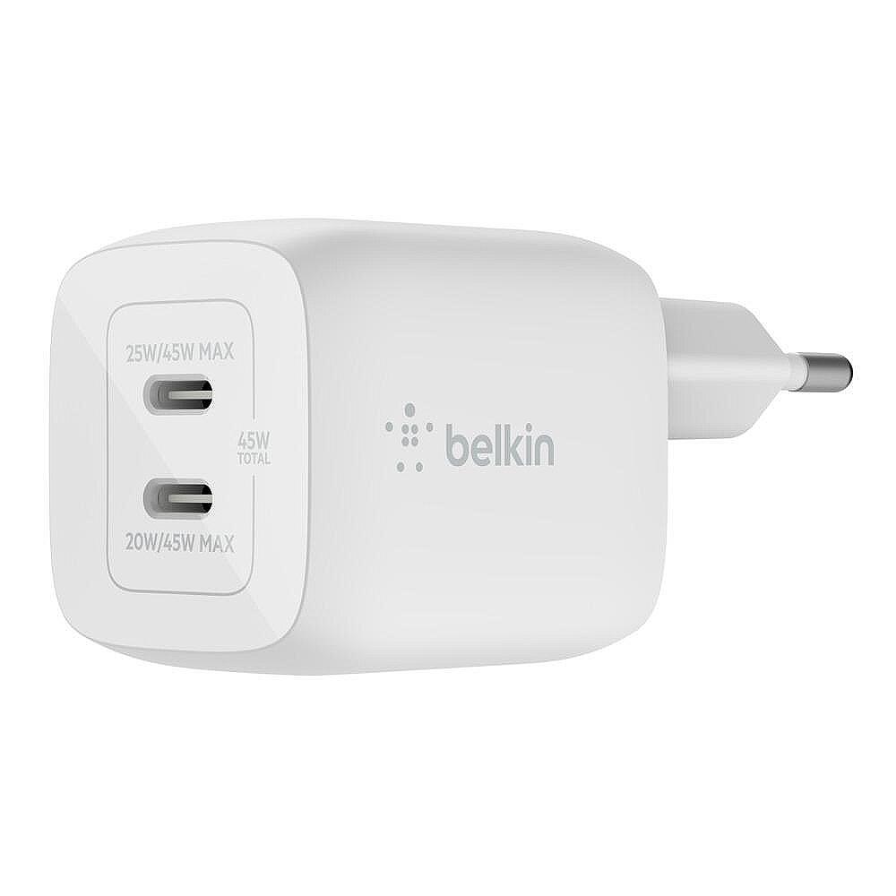Зарядно устройство двойно Belkin USB-C Gan PPS 45W, Бял